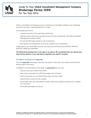 2014 Guide to Your U S A A Brokerage Forms 1099. Information on the 2014 1099-DIV, 1099-B, 1099-INT, 1099-OID, and 1099-MISC forms.