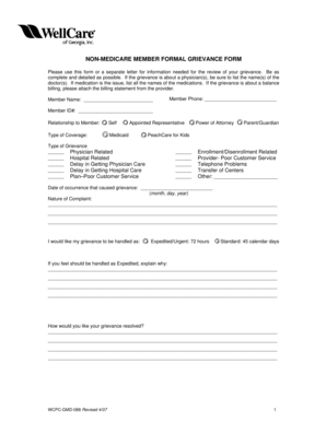 Non-Medicare Member Formal Grievance Form