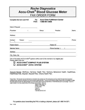 Roche Accu-Chek Blood Glucose Meter Fax Order Form
