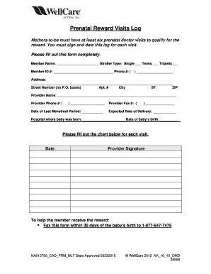 Prenatal Reward Visits Log