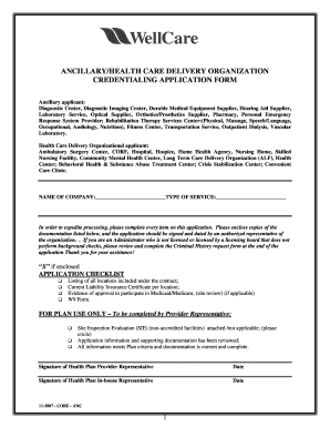 Ancillary/Health Care Delivery Organization Credentialing Application Form