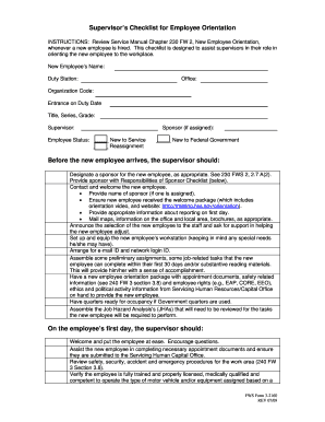 Supervisor’s Checklist for Employee Orientation