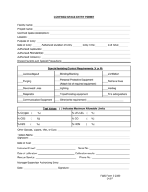 Confined Space Entry Permit