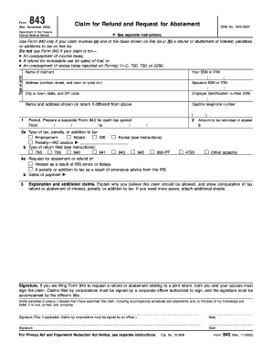 IRS Form 843 Claim for Refund
