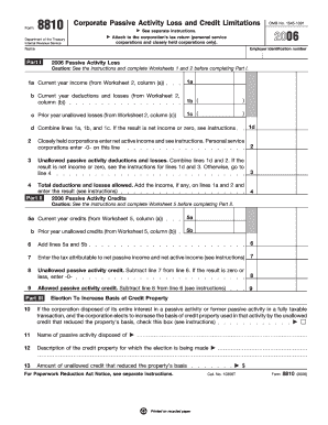 Fillable Online irs 2006 Form 8810. Corporate Passive Activity Loss and ...