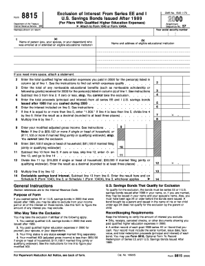 Form 8815 U.S. Savings Bonds Exclusion