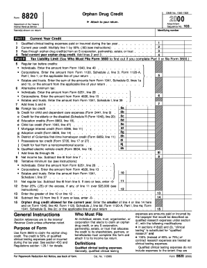 IRS Form 8820 Orphan Drug Credit