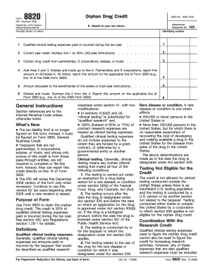 IRS Form 8820 Orphan Drug Credit