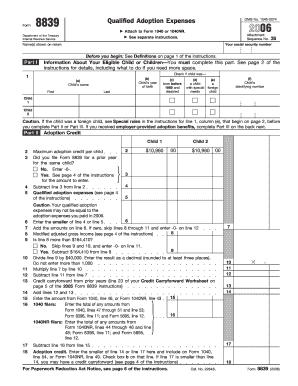IRS Form 8839 Adoption Expenses