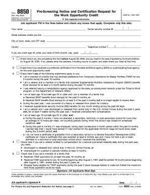 Form 8850 (Rev. 2009). Pre-Screening Notice and Certification Request for the Work Opportunity Credit - irs