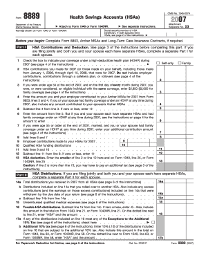 Form 8889 Health Savings Accounts (HSAs) 2007
