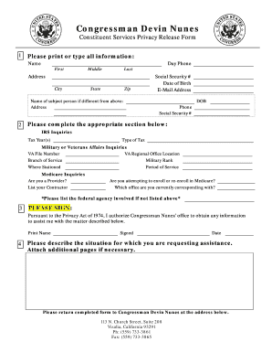 Congressman Devin Nunes Constituent Services Privacy Release Form
