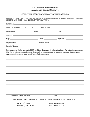 US House of Representatives Request for Assistance Form