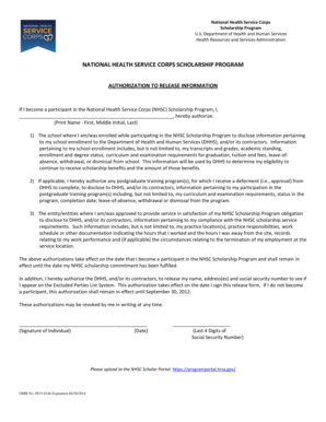 National Health Service Corps Scholarship Authorization Form