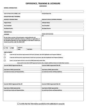 NHSC Experience Training Licensure Addendum