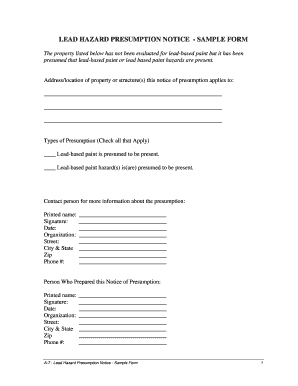 LEAD HAZARD PRESUMPTION NOTICE - SAMPLE FORM - HUD - portal hud