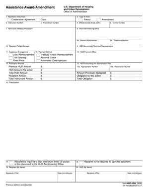 HUD Assistance Award/Amendment Form