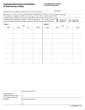 HUD Extra Hours of Work Form