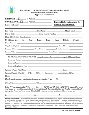 HUD PIV Applicant Form