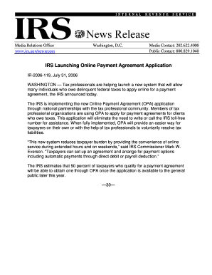 Fillable Online IRS Launching Online Payment Agreement Application Fax ...