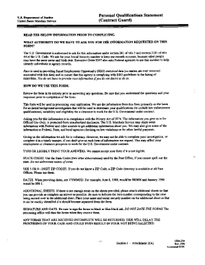 US Marshals Service Contract Guard Personal Qualifications Statement