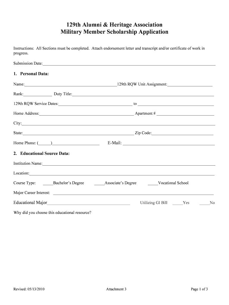 129 AHA Scholarship Form Revision May 2010 - 129rqw ang af Preview on Page 1