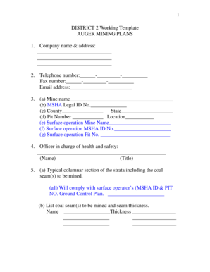 Flower template word - DISTRICT 2 Working Template AUGER MINING PLANS 1 ... - MSHA - msha