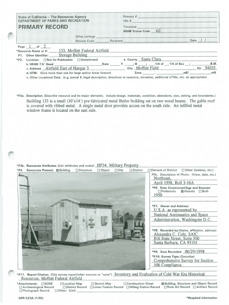 DPR Record for Building 133 Preview on Page 1