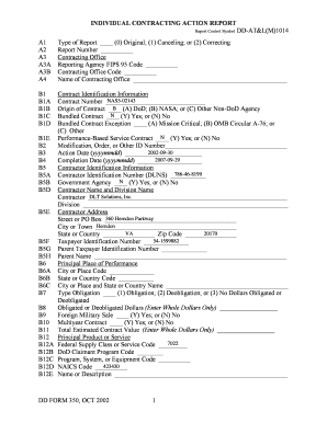 US Federal Individual Contracting Action Report