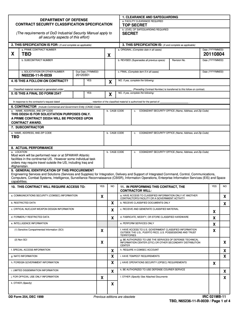 (The requirements of DoD Industrial Security Manual apply to - e-commerce sscno nmci navy Preview on Page 1