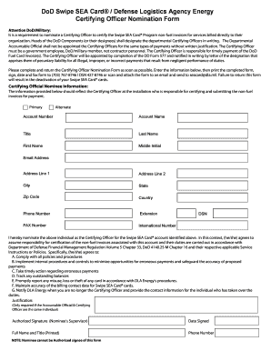 DoD Swipe SEA Card Certifying Officer Nomination Form