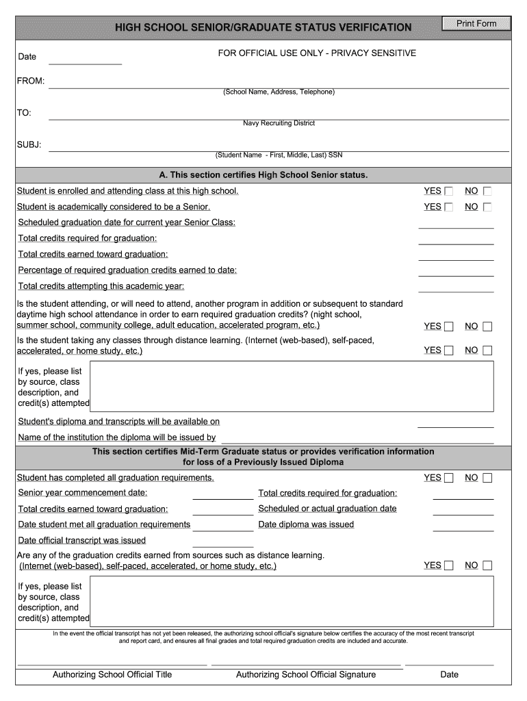 high school senior graduate status verification Preview on Page 1.