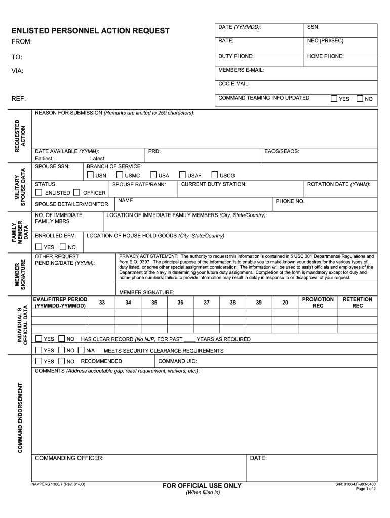 NAVPERS 1306 7 2003 2021 Fill And Sign Printable Template Online US 