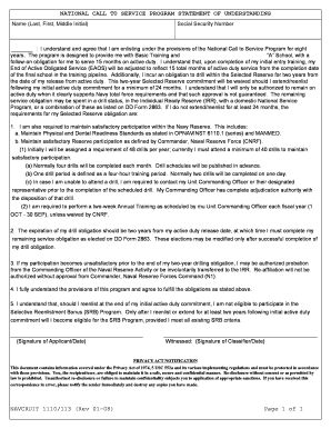 National Call to Service Program Statement of Understanding