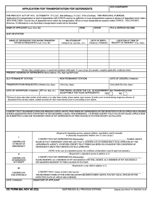 DOD Application for Transportation for Dependents