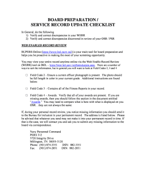 Service Record Update Checklist