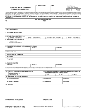 D D Form 1 4 9 4, Application for Equipment Frequency Allocation, August 19 96, Page 1. - public navy