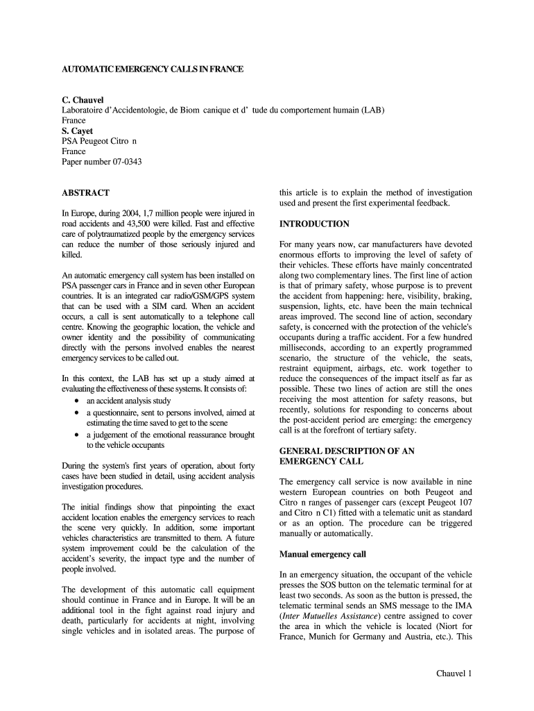 Automatic emergency calls in france - Research - www-nrd nhtsa dot Preview on Page 1