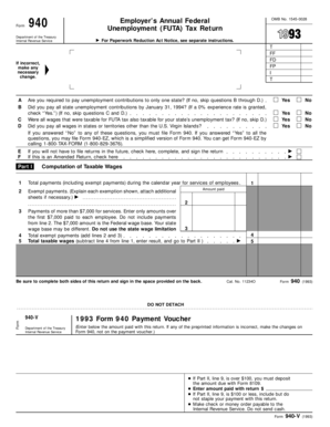 1993 Form 940. Employer's Annual Federal Unemployment (FUTA) Tax Return - irs