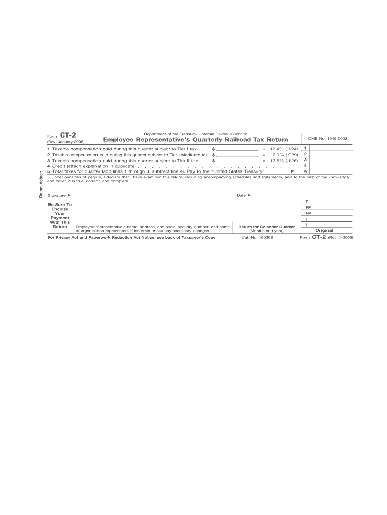 Form CT-2 (Rev January 2005) Employee Representative's Quarterly Railroad Tax Return - irs Preview on Page 1