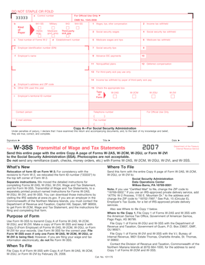 Form W-3SS Transmittal of Wage and Tax Statements