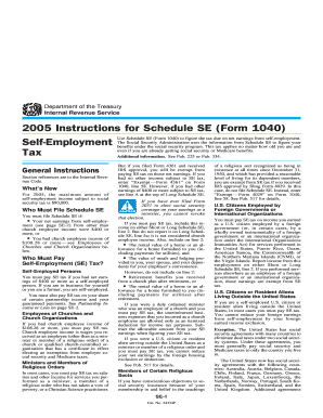 2005 Instructions for Schedule SE (Form 1040)