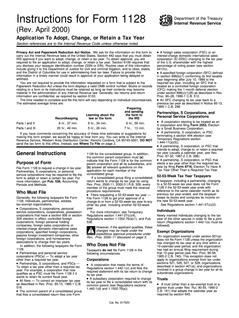 Instructions for 1128 (Rev April 2000 ) - IRS - irs Preview on Page 1