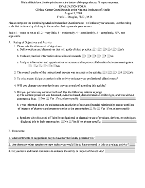 Clinical Center Grand Rounds Evaluation Form