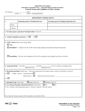 US Federal Interagency Agreement Form