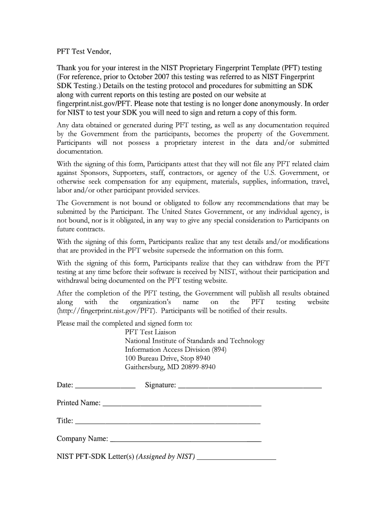 SDK Test Vendors - National Institute of Standards and Technology - nist Preview on Page 1