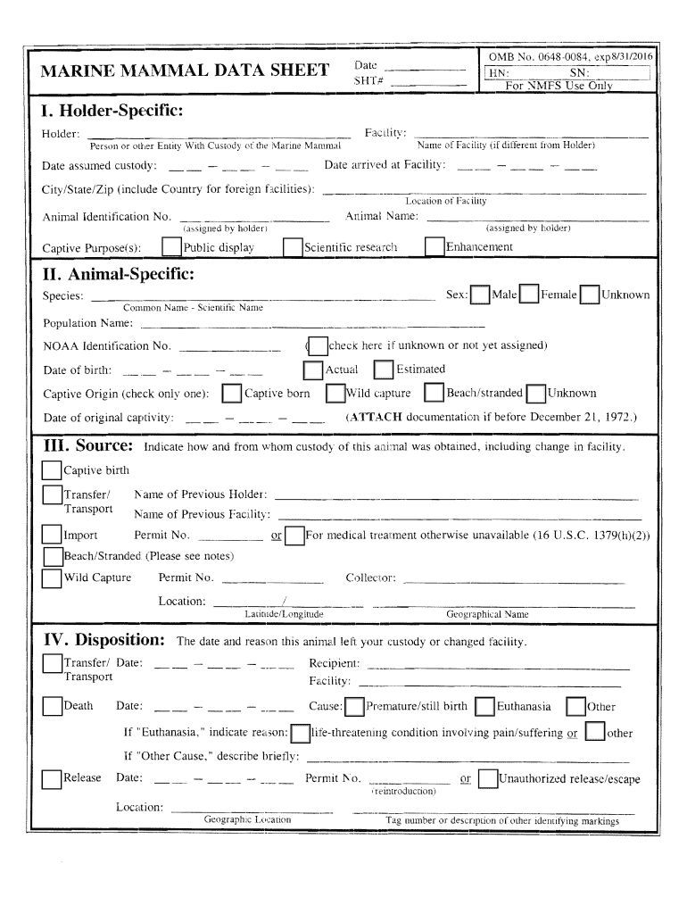 Marine Mammal Data Sheet form - National Marine Fisheries ... Preview on Page 1