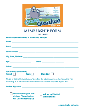 NOAA Kids Club Membership Form