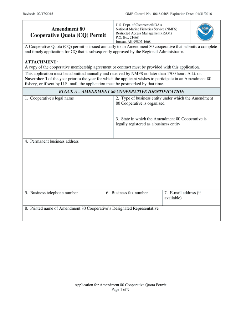 Amendment 80 Cooperative Quota (CQ) Permit Amendment 80 cooperative quota permit Preview on Page 1