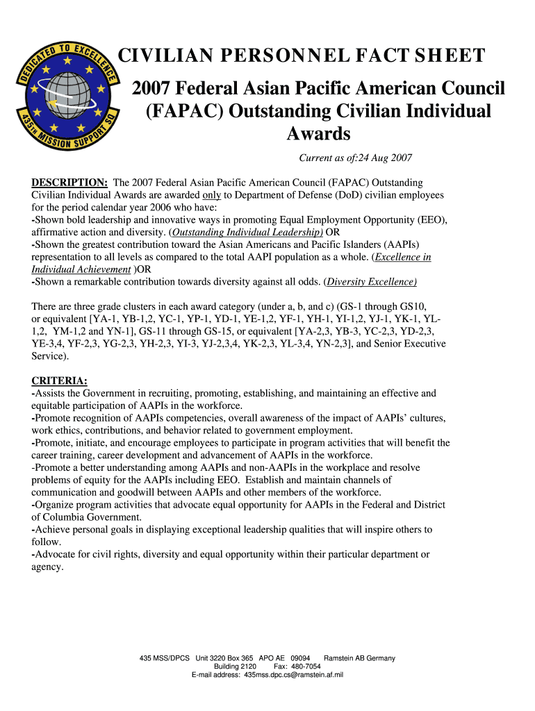 (FAPAC) Outstanding Civilian Individual Awards - Ramstein Air Base - ramstein af Preview on Page 1